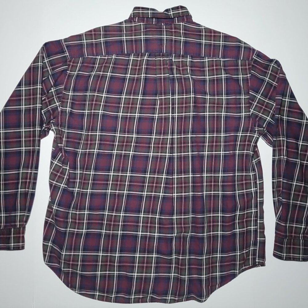 Tommy Hilfiger Mens Purple White Green Plaid Long Sleeve Button Up Shirt Size XL - Picture 2 of 12
